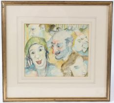 CIRCLE OF ROWLAND EMETT Group of character heads ink and wash 20 x 24.5cm