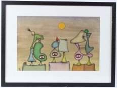 DESMOND MORRIS (b.1928) 'Triarchy' mixed media on paper initialled and dated '22 27.5 x 41cm