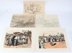 NORTH AFRICAN AND MIDDLE EASTERN Small group of watercolours and drawings including one of a snake