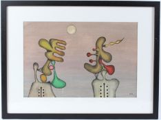 DESMOND MORRIS (b.1928) Two figures and sun mixed media on paper initialled and dated '22 27.5 x