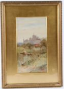 ATTRIBUTED TO COX View of a castle and river watercolour signed 32 z 17cm