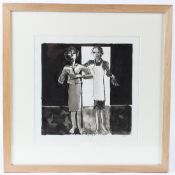 JOHN BARNICOAT (1924-2013) Two women ink on paper signed with initials in pencil dated 11/02/02 25 x