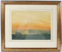 BRITISH SCHOOL (20TH CENTURY) River at sunset possibly the Thames at Richmond watercolour signed