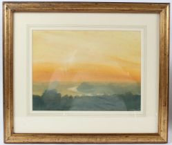 BRITISH SCHOOL (20TH CENTURY) River at sunset possibly the Thames at Richmond watercolour signed