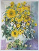 NORMA JAMESON ROI RBA (b.1933) 'Sunflower Bouquet' oil/acrylic on board signed and dated '85