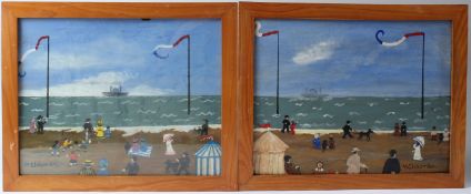 M CHAPMAN Beach scenes pair of oil on boards both signed 26.5 x 34.5cm (2)