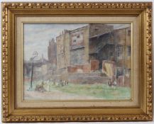 GEORGE WEISSBORT (1928-2013) Children playing behind tenement blocks watercolour signed and dated