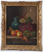 CHARLES BALE (1845/49-1925) Still life of fruit and vase oil on canvas (a/f) signed 49 x 38cm
