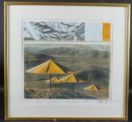 CHRISTO (1935-2020) The Umbrellas print mixed media signed, 37.5 x 42cm image