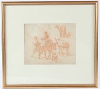 DUTCH SCHOOL (18TH CENTURY) Figures and cattle red chalk drawing 16 x 20cm