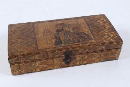 A VERY FINE 19TH CENTURY ISLAMIC, POSSIBLY NORTH AFRICAN, STRAW WORKED BOX DEPICTING ARAB FIGURES.