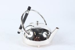 A CHRISTOPHER DRESSER STYLE PLATED TEAPOT.