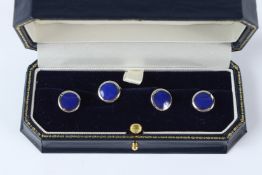 A STERLING SILVER AND LAPIS STUD SET.