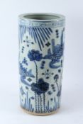 A LARGE CHINESE BLUE AND WHITE STICK STAND. 60cms high.