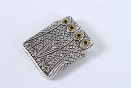 A SILVER PLATED DOUBLE OWL VESTA CASE.