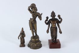 A COLLECTION OF THREE 19TH CENTURY INDIAN BRONZE FIGURES. Tallest 15cms high.