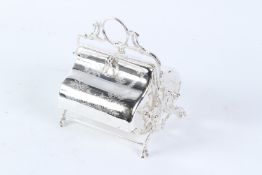 A PLATED BISCUIT BOX, with engraved decoration. 19cms wide.