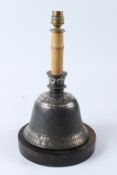 AN 18TH - 19TH CENTURY INDIAN BIDRI SILVER INLAID HUQQA BASE mounted as a table lamp. 33cms high.