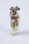 A SILVER PLATED ENAMEL GOLF VESTA.