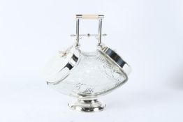 A PLATED AND CLEAR GLASS DOUBLE ENDED BISCUIT BARREL. 38cms wide x 28cms high.