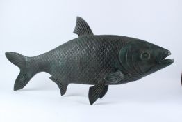 A GOOD LARGE JAPANESE STYLE BRONZE MODEL OF A CARP. 100cms long.