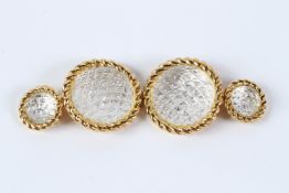 A GOOD PAIR OF SABBADINI OF ITALY 18CT GOLD AND CRYSTAL CUFFLINKS, stamped 750, approx. 50 grams,