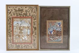 TWO EARLY 20TH CENTURY PERSIAN PAINTINGS. 30cms x 16cms.