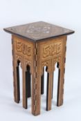 A 19TH CENTURY OTTOMAN TURKISH INLAID WOODEN TABLE. 46cms high.