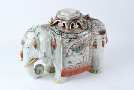 A LARGE JAPANESE KAGA KUTANI MODEL OF AN ELEPHANT, well modelled, wearing ceremonial robes and