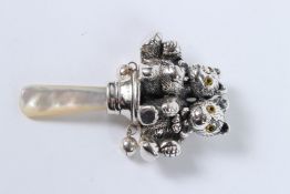 A SILVER DOUBLE BEAR RATTLE.
