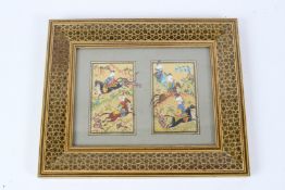 A GOOD PAIR OF PERSIAN PICTURES in mosaic frames. 26cms x 32cms.