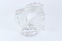 A LALIQUE FROSTED AND CLEAR GLASS SCULPTURE, modelled as two entwined fish, engraved signature to