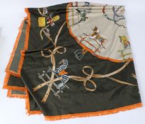A LARGE SILK SCARF advertising Stevenson Brothers, rocking horse manufacturers. 135cms x 135cms.