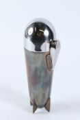 A ZEPPELIN SHAPED PLATED COCKTAIL SHAKER with accessories. 24cms high.