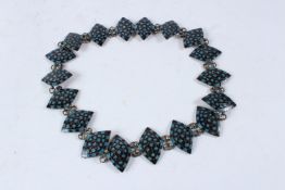 A FINE 19TH CENTURY INDIAN ENAMELLED SILVER BELT. Weight 174 grams. 62cms long.