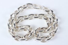 A STERLING SILVER HEAVY CURB LINK NECKLACE.