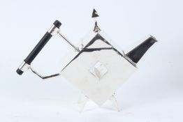 A CHRISTOPHER DRESSER STYLE PLATED DIAMOND SHAPED TEAPOT.