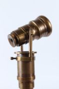 A WALKING STICK WITH BRASS COMPASS AND TELESCOPE HANDLE. 96cms long.