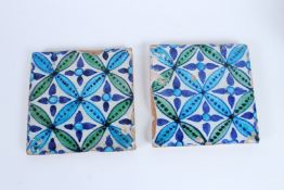 TWO 19TH CENTURY INDIAN MULTAN TILES. 19cms x 19cms.