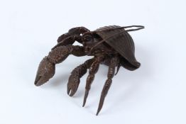 A FINE JAPANESE OKIMONO BRONZE CRAB AND CONCH SHELL. 10cms.