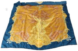 CASTANOHEL, LONDON, A silk scarf decorated with the bust of Queen Elizabeth II and royal emblems.