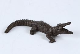 A JAPANESE BRONZE CROCODILE. 14cms long.