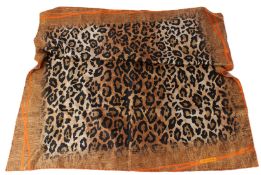 CASTANOHEL, LONDON, A silk scarf with leopard print design. 88cms x 88cms.