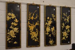 A set of Japanese black lacquer panels with onlaid decoration.