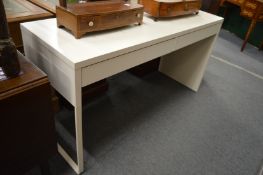 A stylish white laminated two drawer side table.