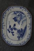 An early 20th century Chinese blue and white octagonal shaped dish.