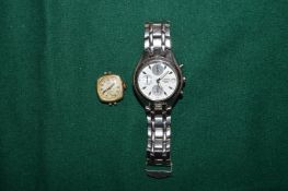A gentleman's stainless steel wristwatch and another watch.