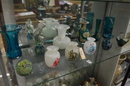 A good collection of Mdina glass to include vases and a model of a seahorse.