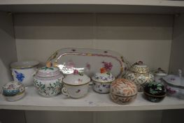 A group of Herend porcelain boxes and covers and other items.