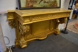A good gilt wood and marble top console table, 185cm long, 95cm high x 46cm deep.
